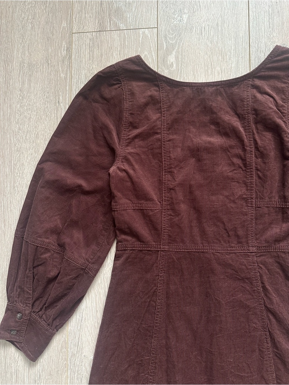Madewell Dress Corduroy Seamed Long-Sleeve Mini Button Front Western Brown Sz 00 - Picture 6 of 13